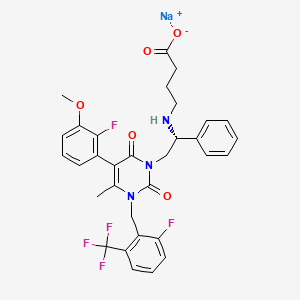 sodium 4-[[(1R)-2-[5-(2-fluoro-3-methoxyphenyl)-3-[[2-fluoro-6-(trifluoromethyl)phenyl]methyl]-4-methyl-2,6-dioxopyrimidin-1-yl]-1-phenylethyl]amino]butanoate CAS 832720-36-2